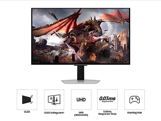 Samsung Gaming Monitor G8 Odyssey 32" OLED-FLAT-4K-UHD-240HZ-0.03MS-2.1 HDMI-Res 3840X2160