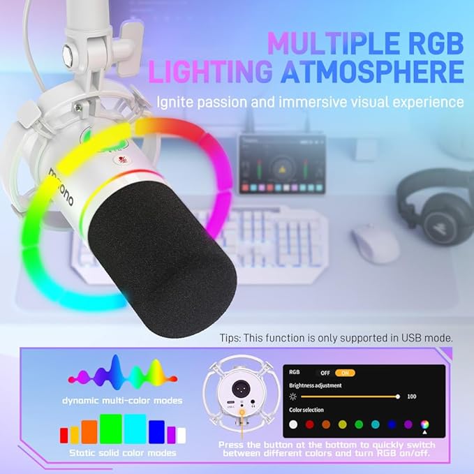 Maonocaster PD 200X Gaming RGB Microphone– White