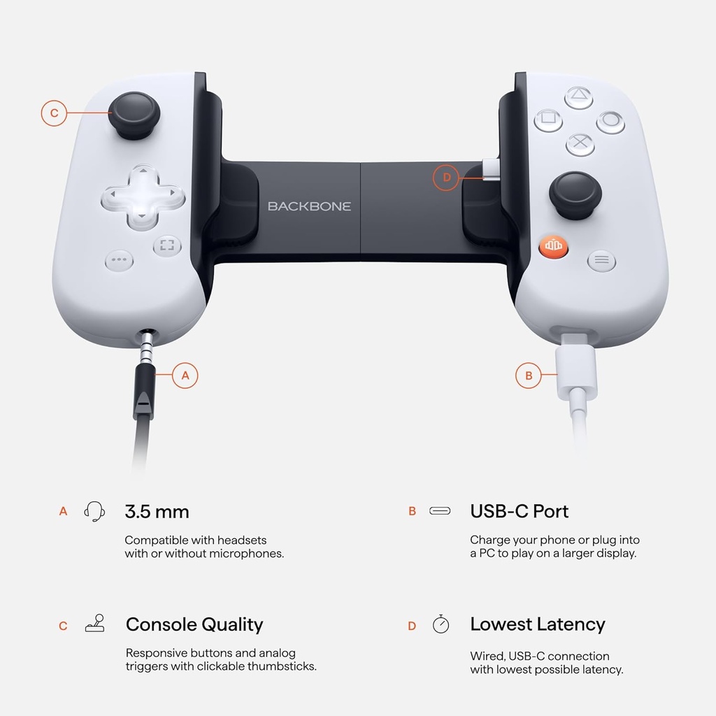 Backbone One Gen 2 PlayStation Edition-Mobile Gaming Controller for Android and iPhone 15 Series  - White