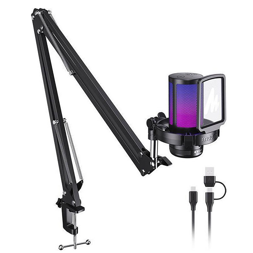 Maonocaster Gaming USB Microphone With Boom Arm for Streaming Black
