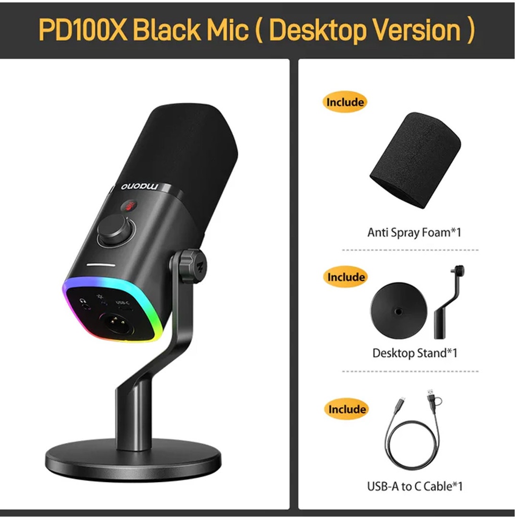 Maonocaster PD100X USB/XLR Dynamic Gaming RGB Microphone – Black