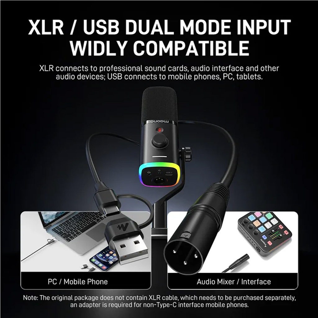 Maonocaster PD100X USB/XLR Dynamic Gaming RGB Microphone – Black