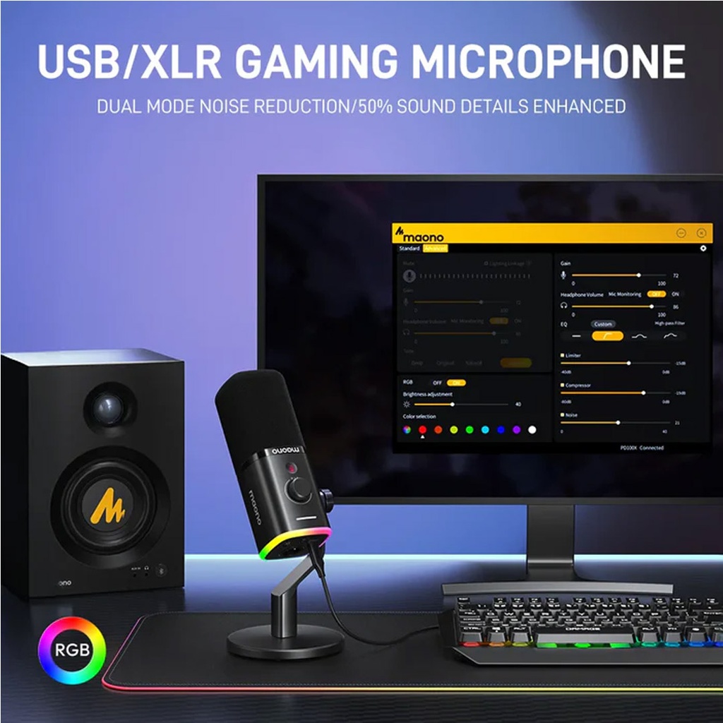 Maonocaster PD100X USB/XLR Dynamic Gaming RGB Microphone – Black