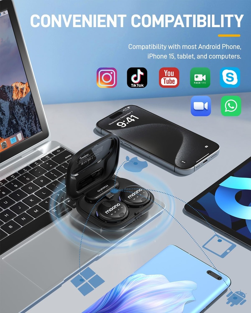 Maonocaster WM620PC2 Wireless Lavalier Microphone With USB-C Clip Black
