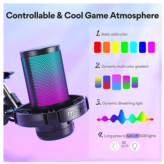 Maonocaster Gaming USB Microphone With Boom Arm for Streaming Black