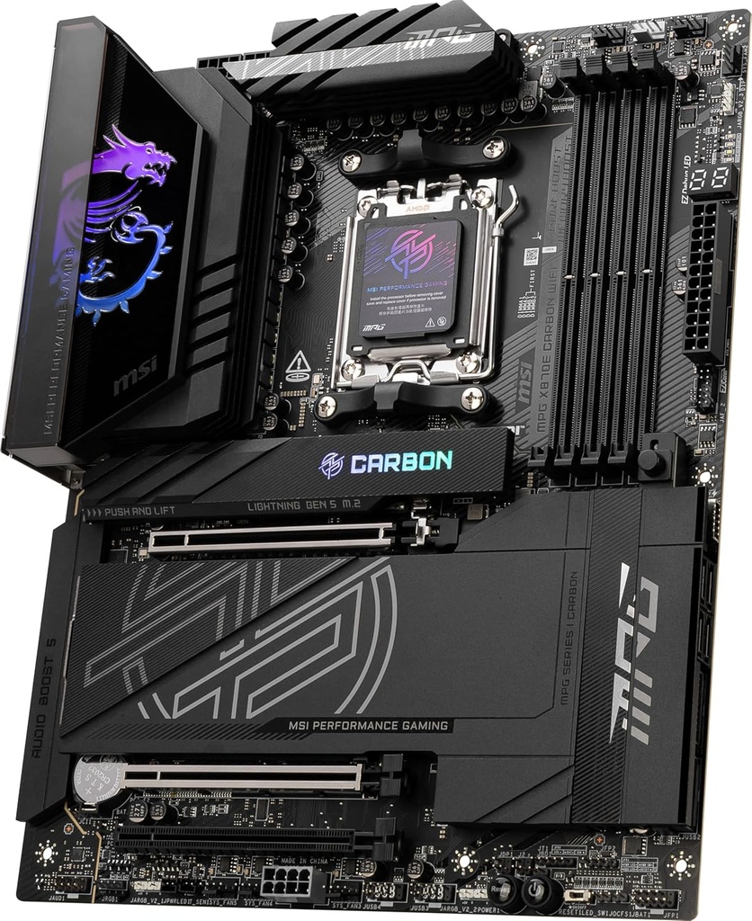MSI MPG X870E Carbon Wifi, Ai PC, PCIe 5.0 Ready DDR5 AMD Ryzen Gaming MotherBoard