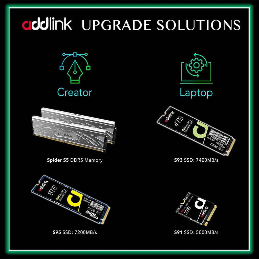 addlink SSD 1TB M.2 2280 PCIe GEN4X4 NVMe  ( Up to R:6000 , W:5400)