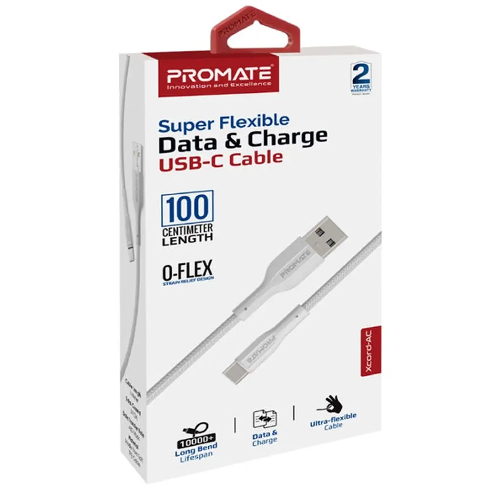 [702827] Promate xCord-AC Super Flexible Data and Charge USB-C Cable White 2.webp
