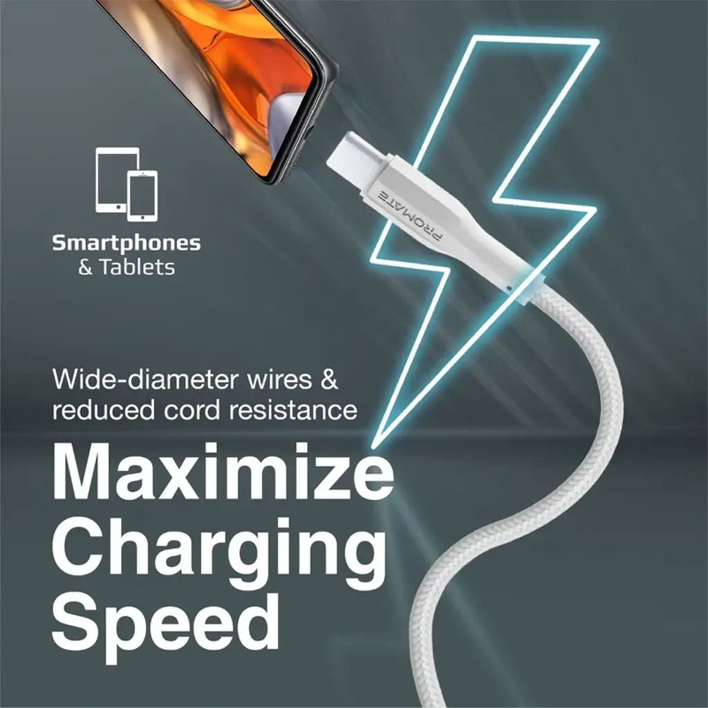 [702827] Promate xCord-AC Super Flexible Data and Charge USB-C Cable White 5.webp