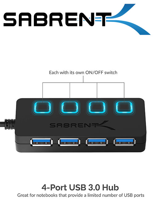 Sabrent 4-Port USB 3.0 Hub with Individual LED Power Switches