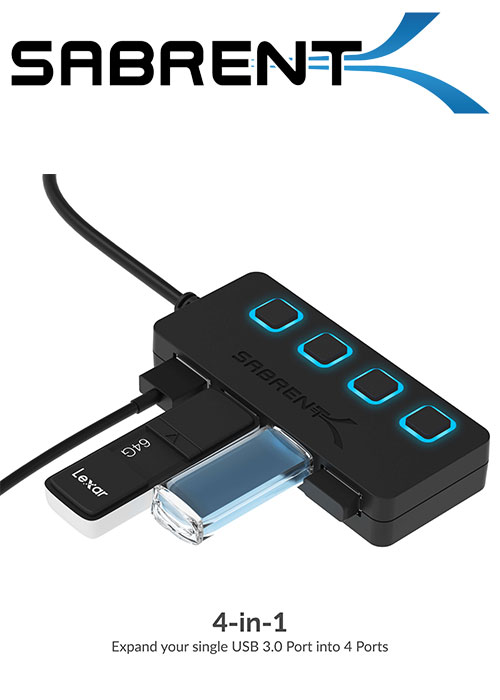 Sabrent 4-Port USB 3.0 Hub with Individual LED Power Switches