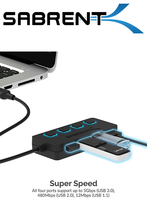 Sabrent 4-Port USB 3.0 Hub with Individual LED Power Switches