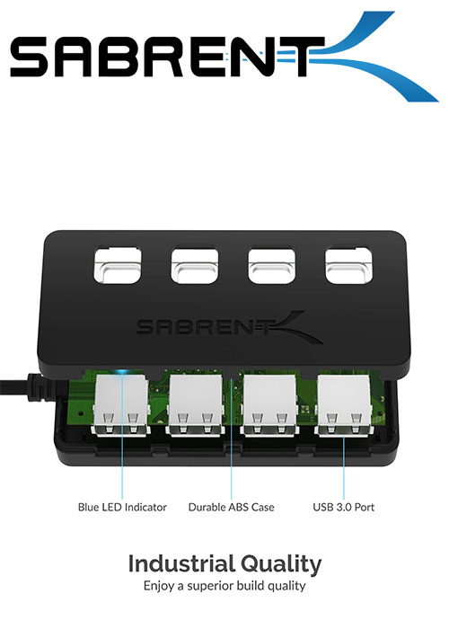 Sabrent 4-Port USB 3.0 Hub with Individual LED Power Switches