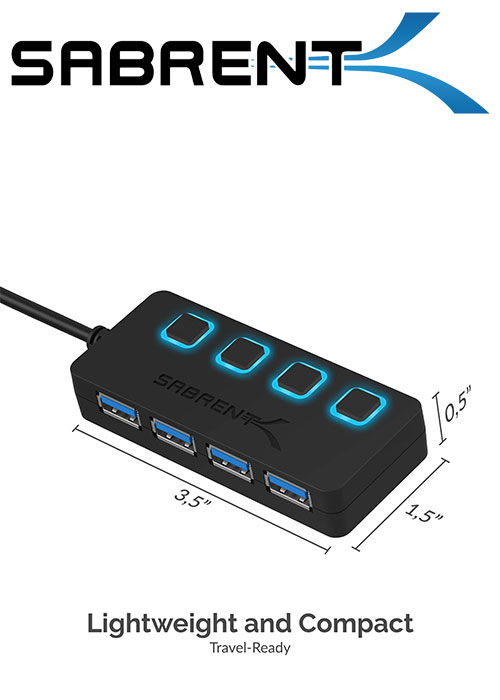 Sabrent 4-Port USB 3.0 Hub with Individual LED Power Switches