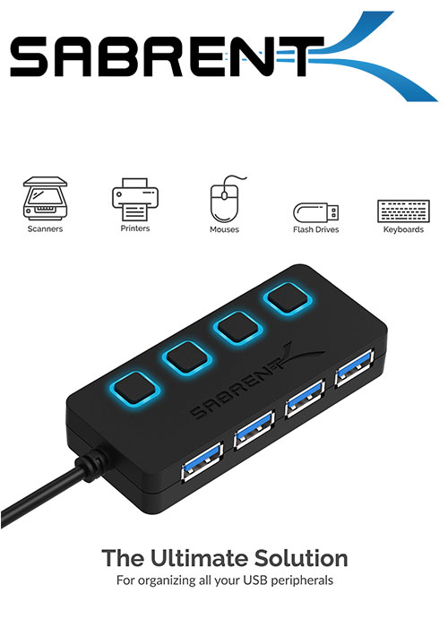 Sabrent 4-Port USB 3.0 Hub with Individual LED Power Switches
