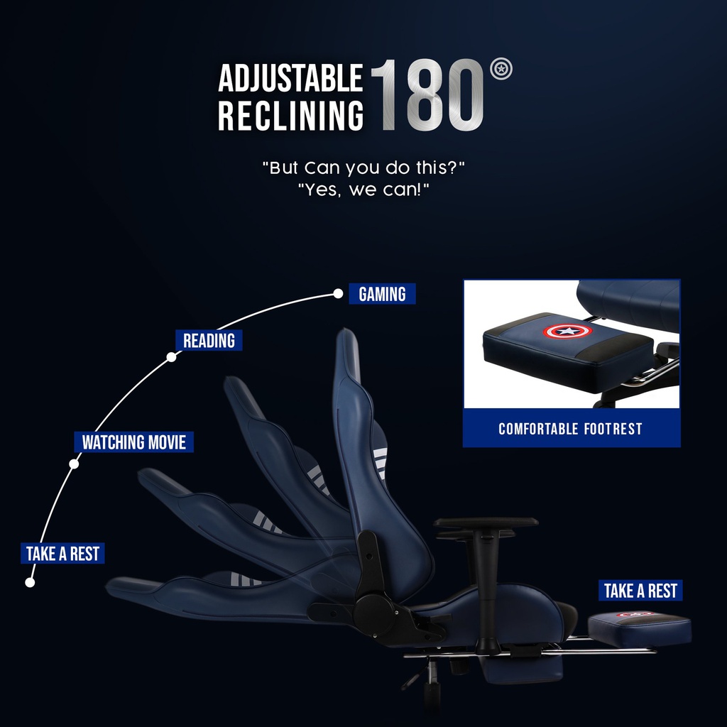 ARCR - Marvel Avengers Gaming Chair With Racing Chairs Footrest  - Captain America