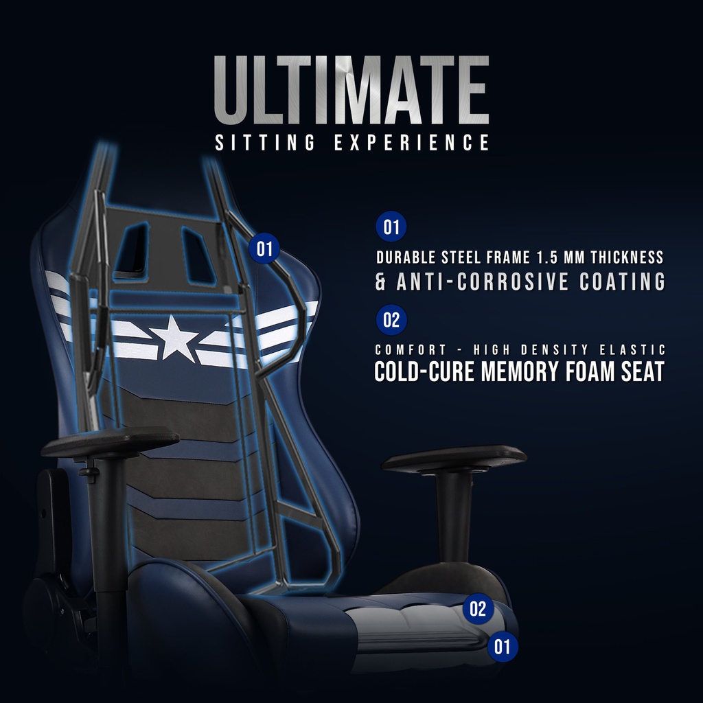 ARCR - Marvel Avengers Gaming Chair With Racing Chairs Footrest  - Captain America