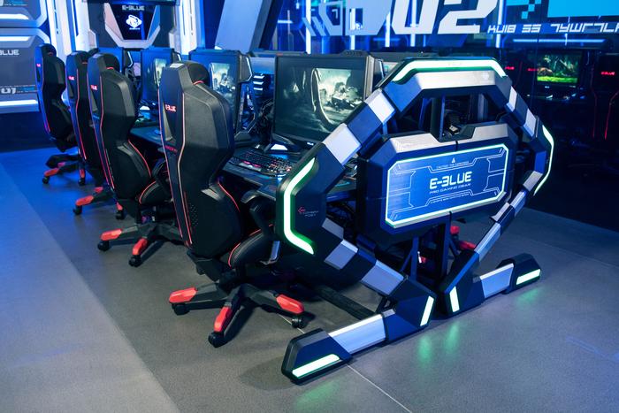 E-Blue 5V5 e-station gaming desk with RGB guard bar