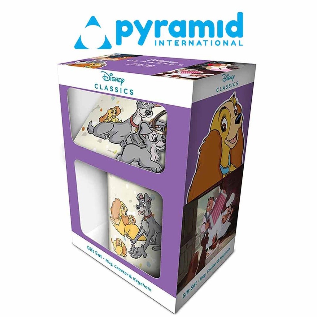 Pyramid- Lady And The Tramp Playful Pups- Mug Coaster & Kaychain Gift Set of 3