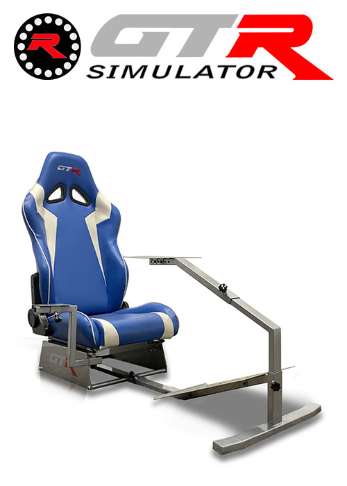 GTR Simulator Touring Model Simulator with Silver Frame and Adjustable Leatherette Racing Seat - Blue/White