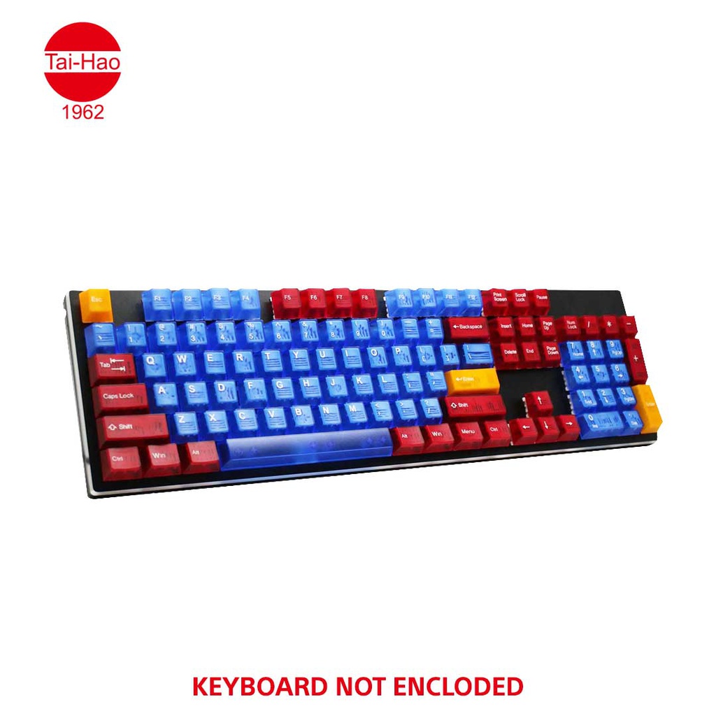 Tai-Hao 115-Keys ABS Double Shot Cubic-Keycap Set - Translucent Blue & Red