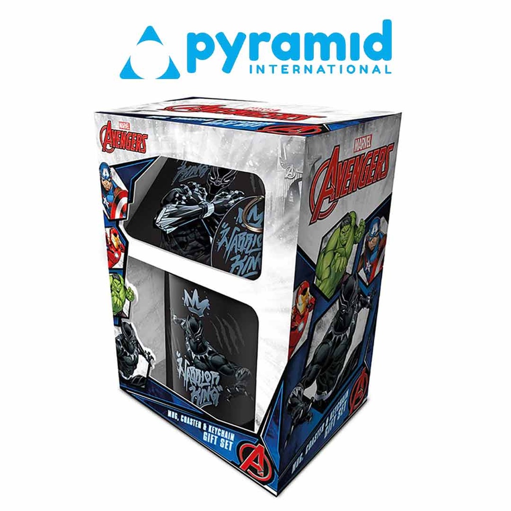 Pyramid - BLACK PANTHER  (WARRIOR KING) MUG, COASTER AND KEYCHAIN SET