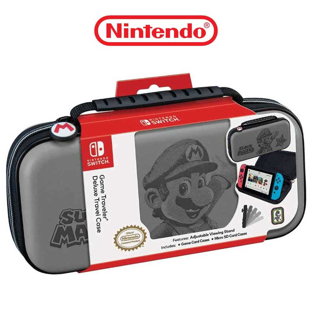 NS Game Traveler Deluxe Travel Case - Mario Deboss Gray
