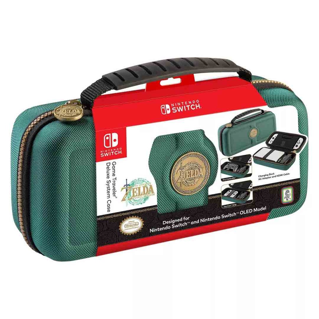 RDS Industeries-NS Traveler Deluxe Travel Case- Zelda Tears Of The Kingdom For NS OLED- Green