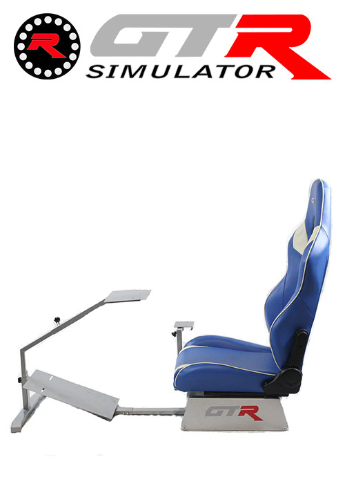 GTR Simulator Touring Model Simulator with Silver Frame and Adjustable Leatherette Racing Seat - Blue/White