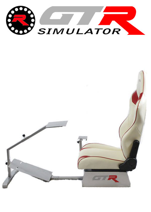 GTR Simulator Touring Model Simulator with Silver Frame and Adjustable Leatherette Racing Seat - White/Red