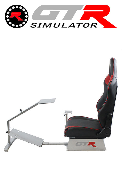 GTR Simulator Touring Model Simulator with Silver Frame and Adjustable Leatherette Racing Seat - Black/Red