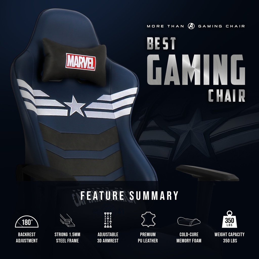ARCR - Marvel Avengers Gaming Chair With Racing Chairs Footrest  - Captain America