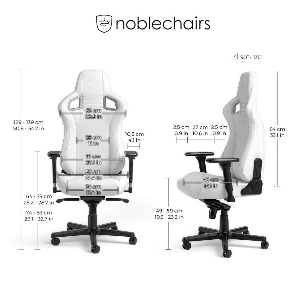 Noblechairs EPIC Gaming Chair - White Edition - Short Gas Lift