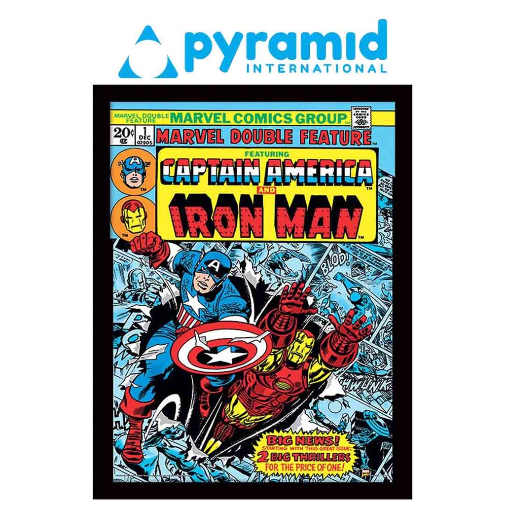 Pyramid - Marvel Comics Captain America And Iron Man (Wooden Frame)