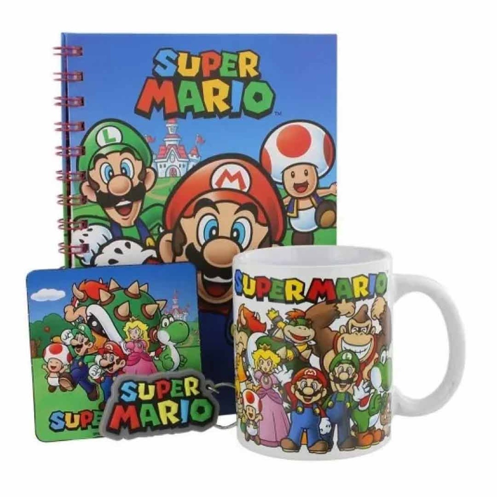 Pyramid- Super Mario Bumper Gift; Mug, Coaster, Keychain & Notebook Gift Set of 4