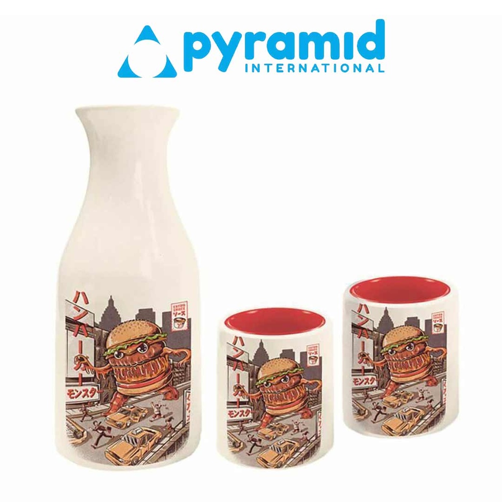 Pyramid- Burgerzilla-Sake Ilustrata-2 Mugs & Vase Gift Set of 3