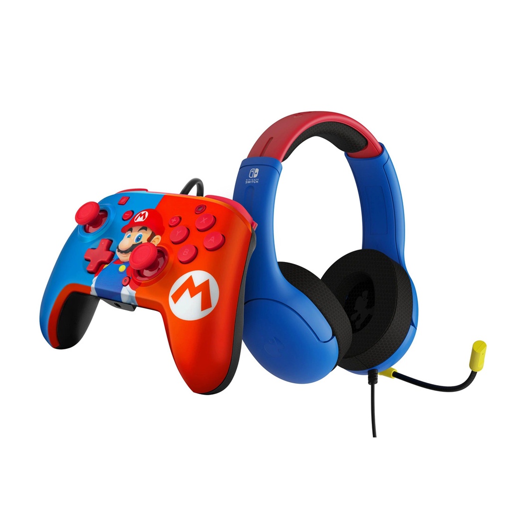 PDP Airlite Mario Dash Headset And Wired Controller Bundle For Nintendo Switch LITE & OLED