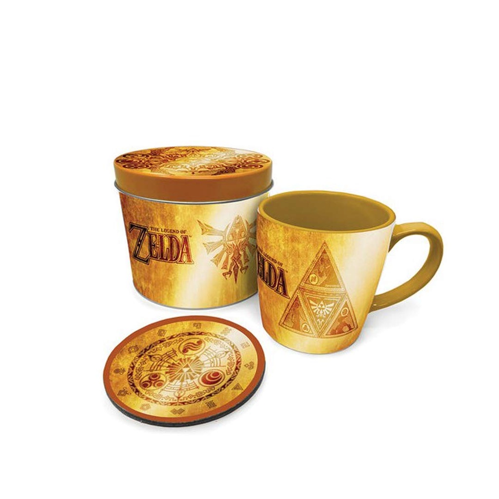 Pyramid- The Legend Of Zelda Golden Triforce Mug Coaster & Tin Gift Set of 3