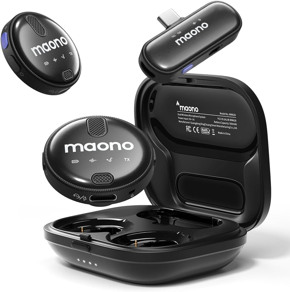 Maonocaster WM620PC2 Wireless Lavalier Microphone With USB-C Clip Black