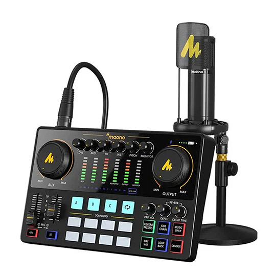 Maonocaster AME2A All-In-One Podcast Equipment Audio Interface Bundle Black