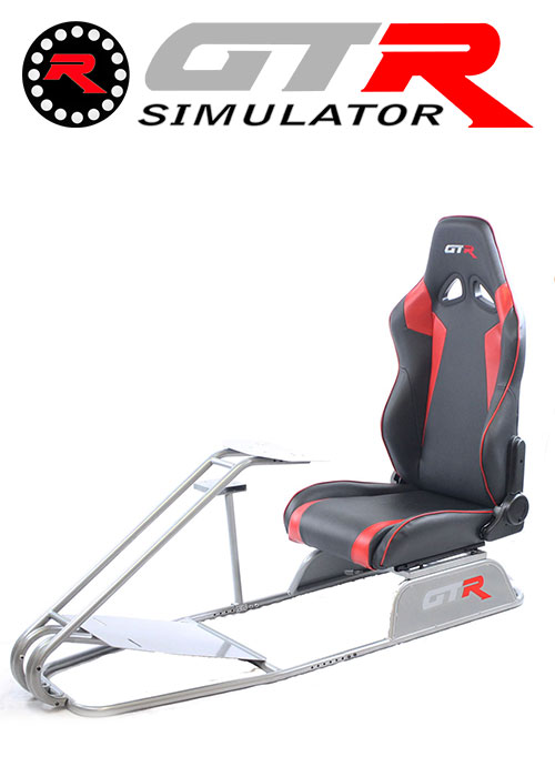 GTR Simulator GTS Model Simulator with Diamond Silver Frame Adjustable Leatherette Real Racing Seat - Black/Red