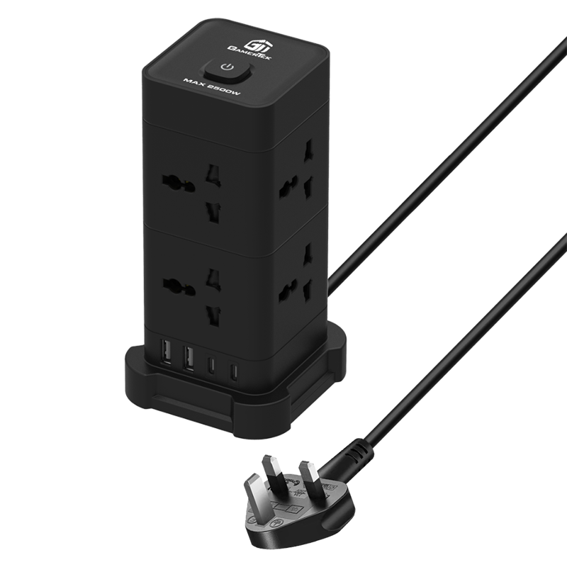 GamerTek Surge Protector Power Extension 2500W - Black