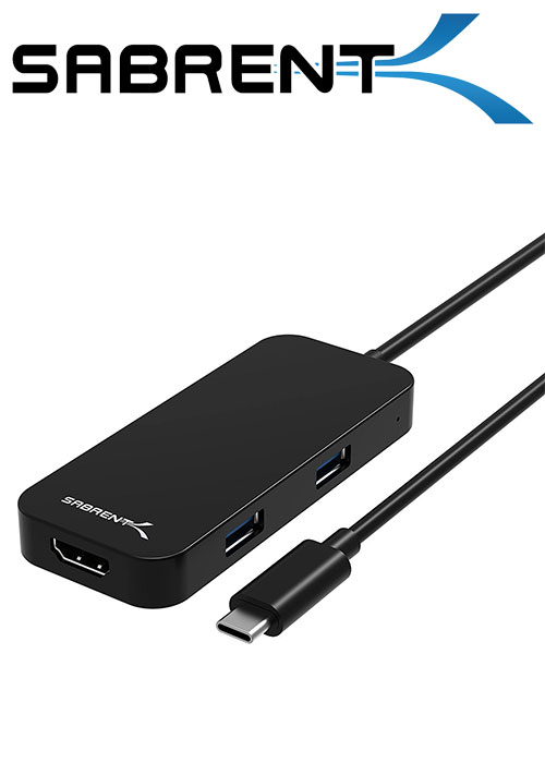 Sabrent Black Aluminum Type-C to 2- Port USB 3.0 and HDMI Adapter