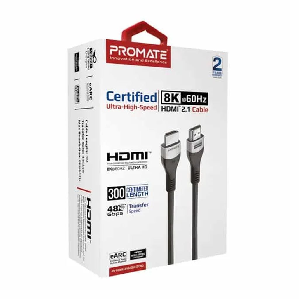 Promate Certified Ultra-High-Speed 8K 3M HDMI 2.1 Cable