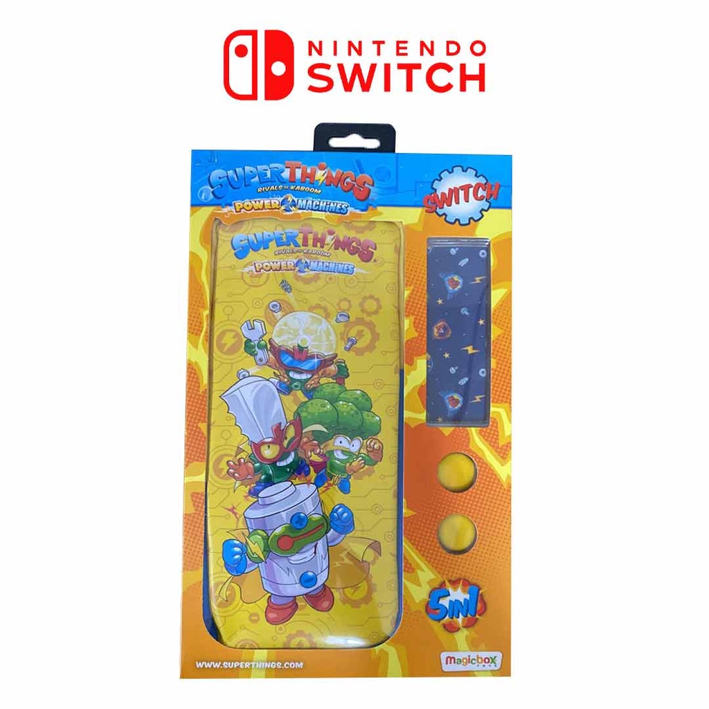 Indeca Kit 5 in 1 Superthings Power Machine(Bag/2 Grips/Chamois/Screen Protector) for Nintendo Switch