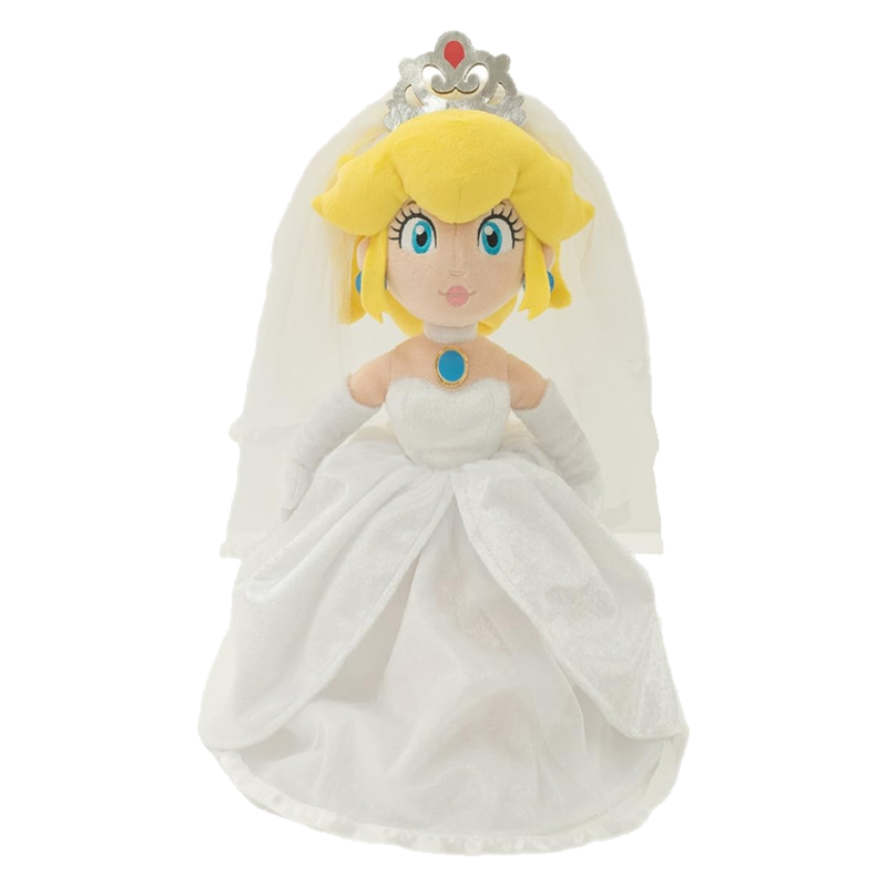 princess peach wedding dress plush San-Ei Large Princess Peach Toy Doll - Super Mario Bros. 16"" Bride Plush  1692"